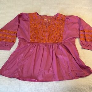 Pink and Orange Embroidered Blouse